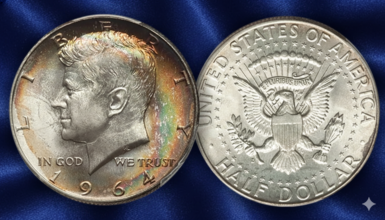1964 Kennedy Half Dollar obverse showing President John F Kennedy